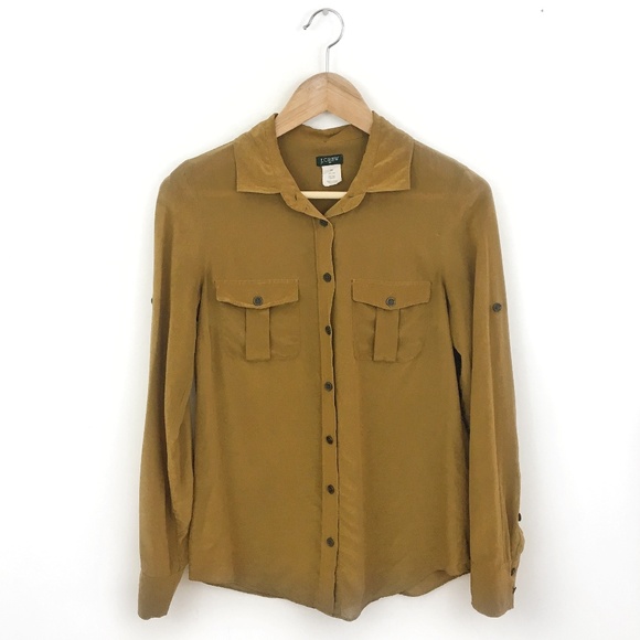 J. Crew Tops - J. Crew Factory Camp Silk Blouse Mustard Yellow XS